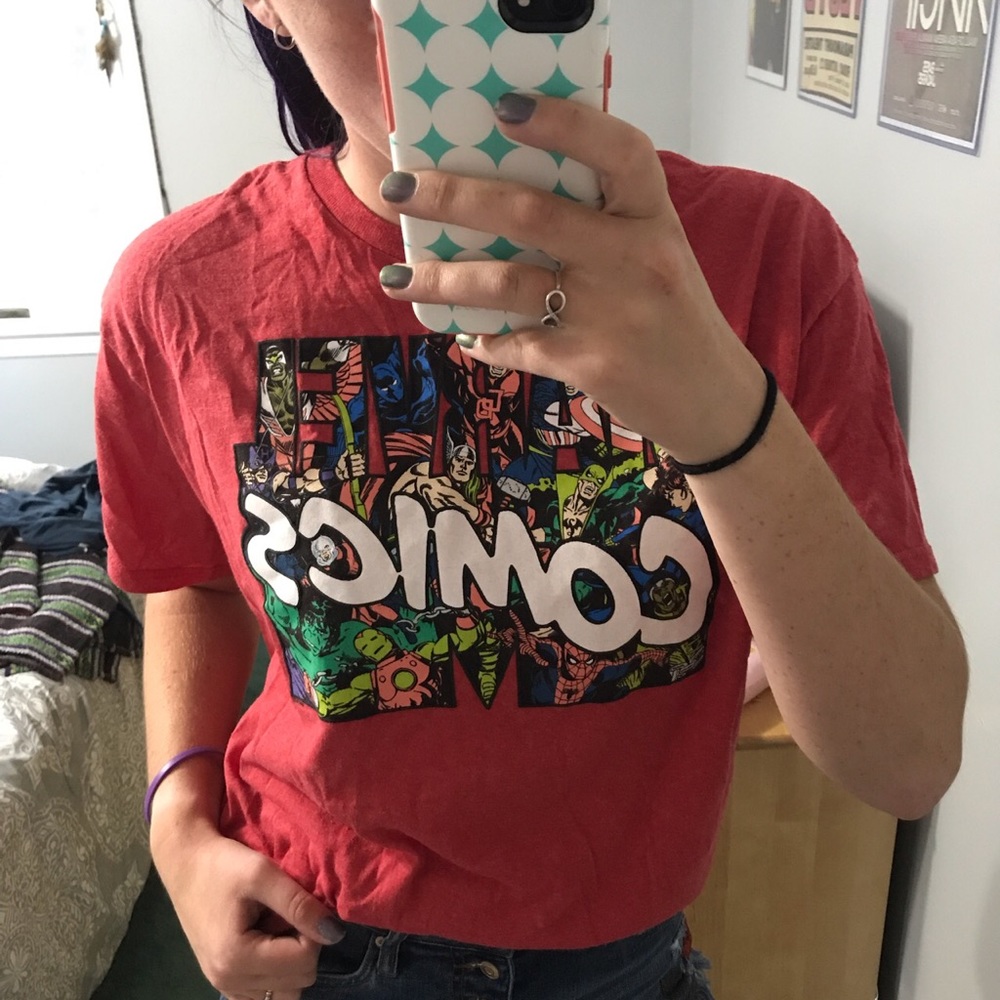 red marvel comics graphic tee